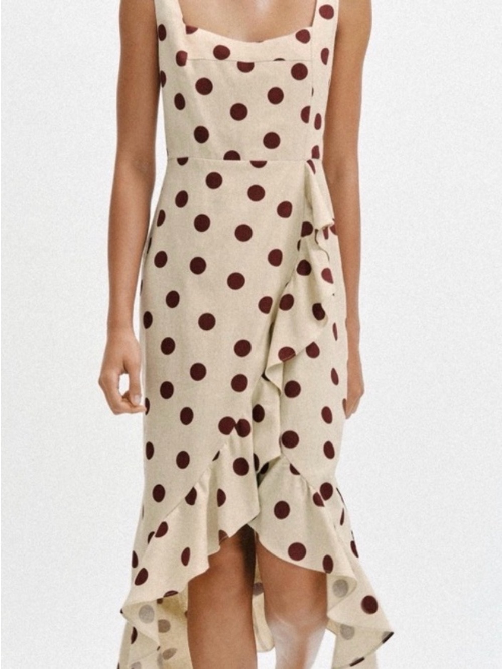 Zara Beige Dress with Burgundy Polka Dots